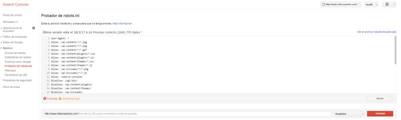 Probador de robots search console