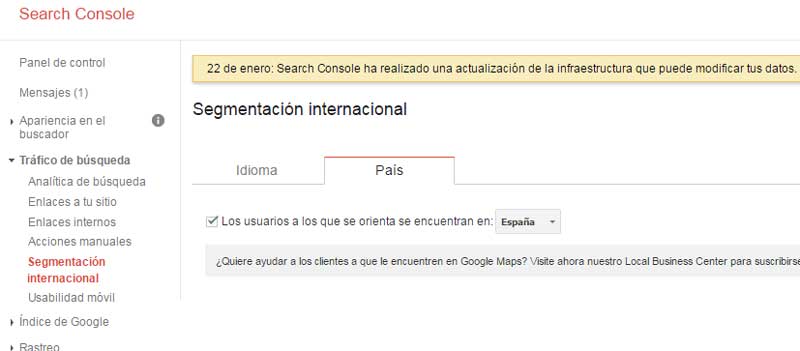 Segmentación Internacional en google search console