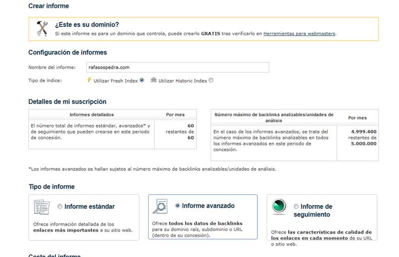 Informes estándar y avanzados de majesticseo