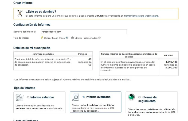 Informes estándar y avanzados de majesticseo