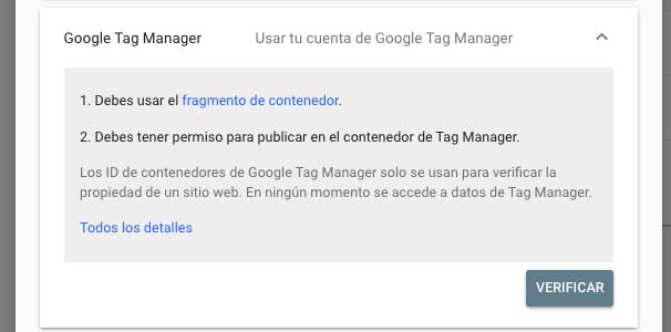 Tag manager para verificar Google search console