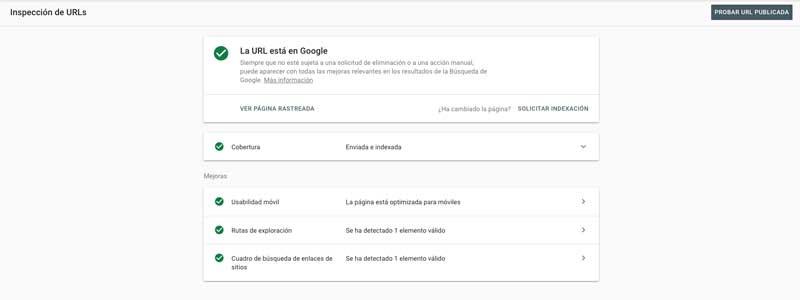 inspeccion de url en search console