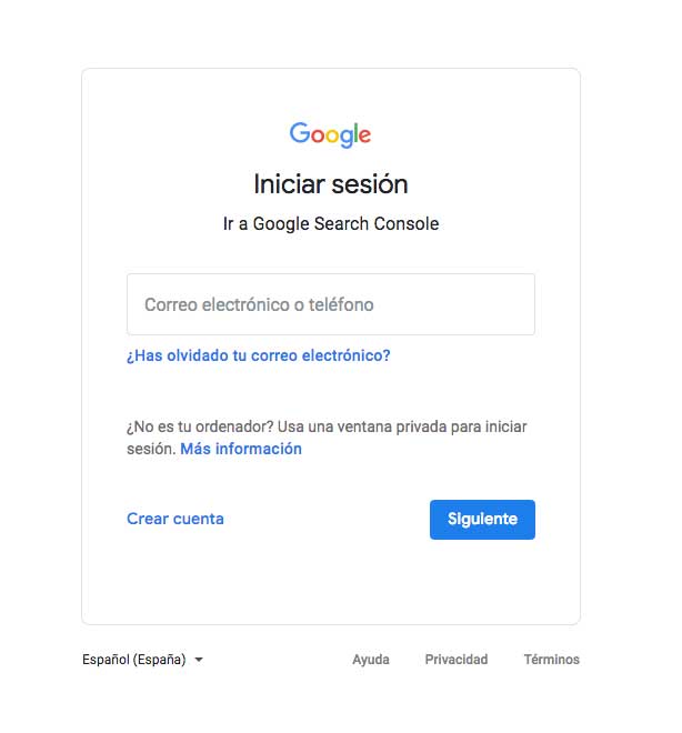 darse de alta en google search console con una cuenta de google