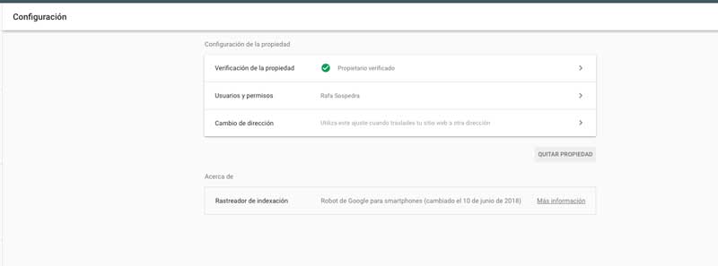 permisos de administrador en google search console