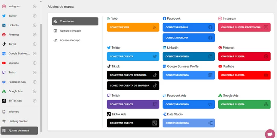 Conectar cuentas en metricool para gestionarlas