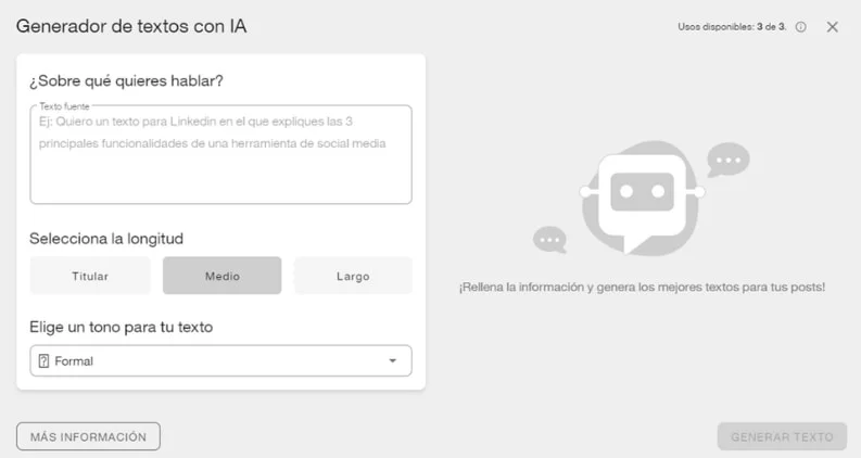 generador de textos con IA de Metricool