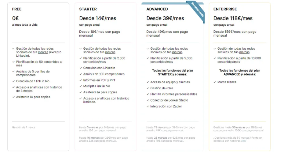 Planes y Precios de Metricool, la mejor herramienta para gestionar tus Redes Sociales